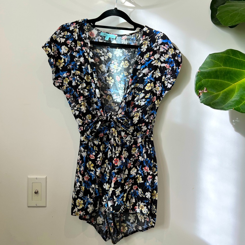 Floral romper with front tie detail